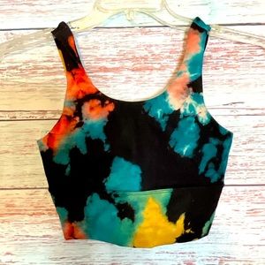 X by gottex crop top tie dye blue red yellow black